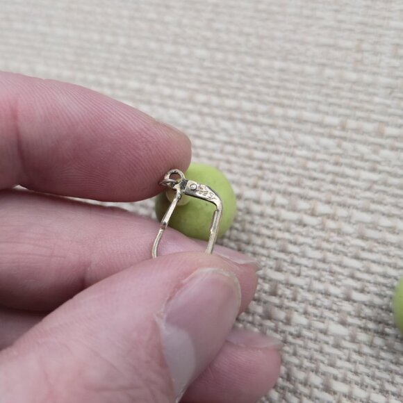 Sterling Silver Green Stone Sphere Dangle Earrings A6778 - Picture 3 of 5